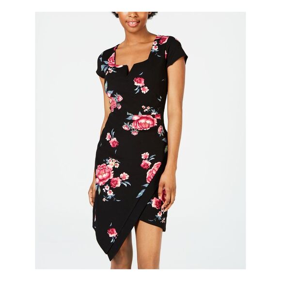 CRAVE FAME Womens Black Cap Sleeve Tea-Length Body Con Dress XXS - Picture 1 of 4